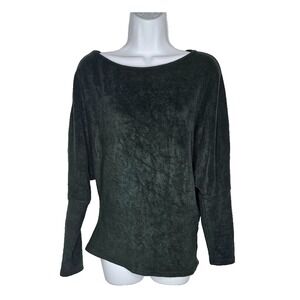 OGL M Forest Green Velvet Boat Neck Dolman Sleeve Top Goth Minimalist Evening